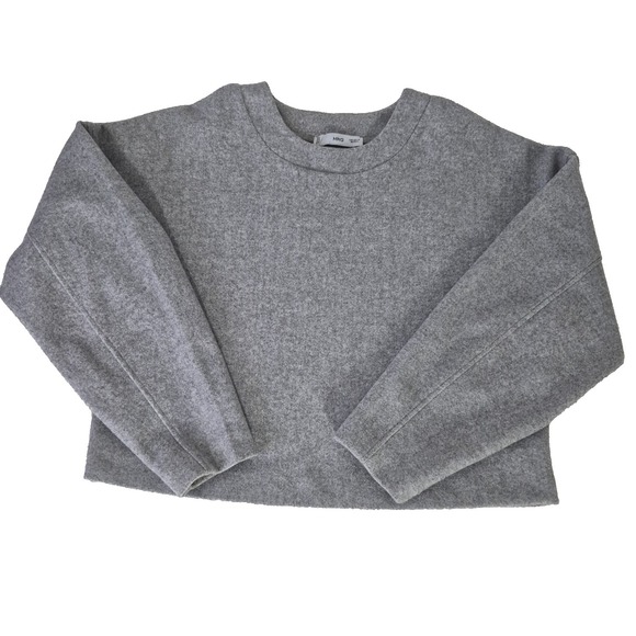 Mango Tops - MNG by Mango Sweatshirt Womens XS Gray Crewneck Cropped Boxy Boho Pullover